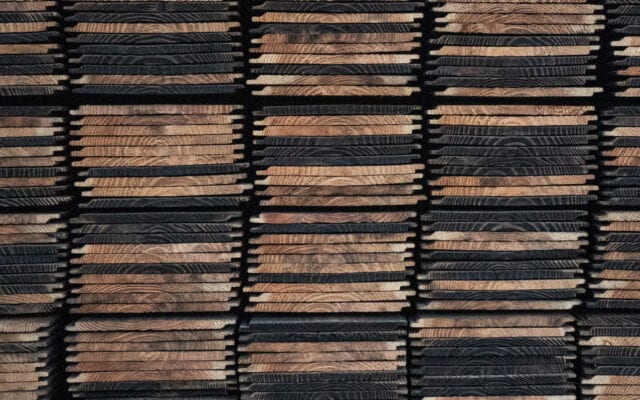 Shiplap boards stacked up at our Japanese mill in Hiroshima