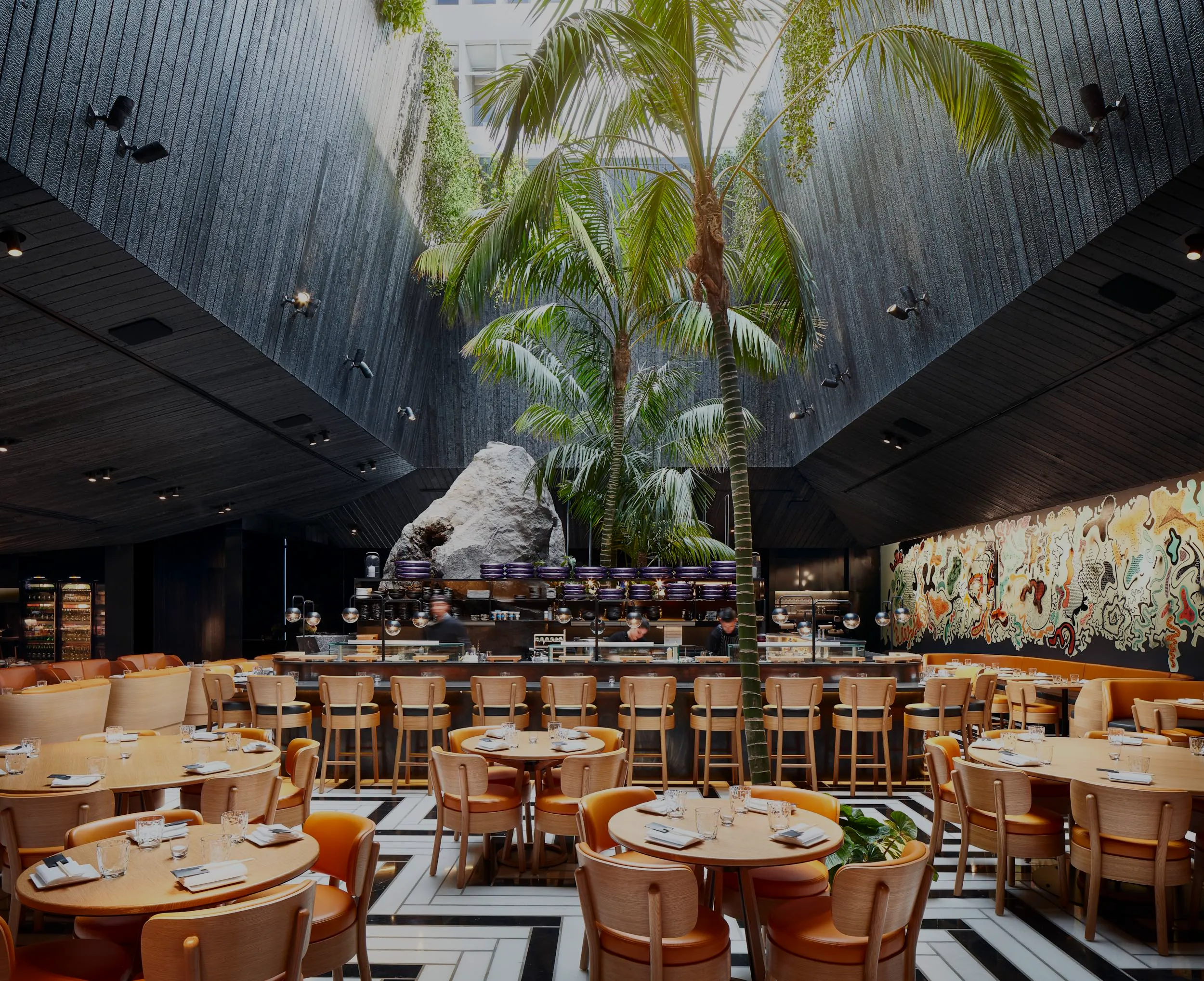 Chotto Matte Restaurant interior clad in Suyaki® Poly Black Yakisugi Siding