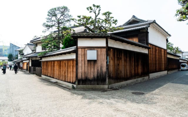 Historic Yakisugi in Kurashiki, Okayama, Japan
