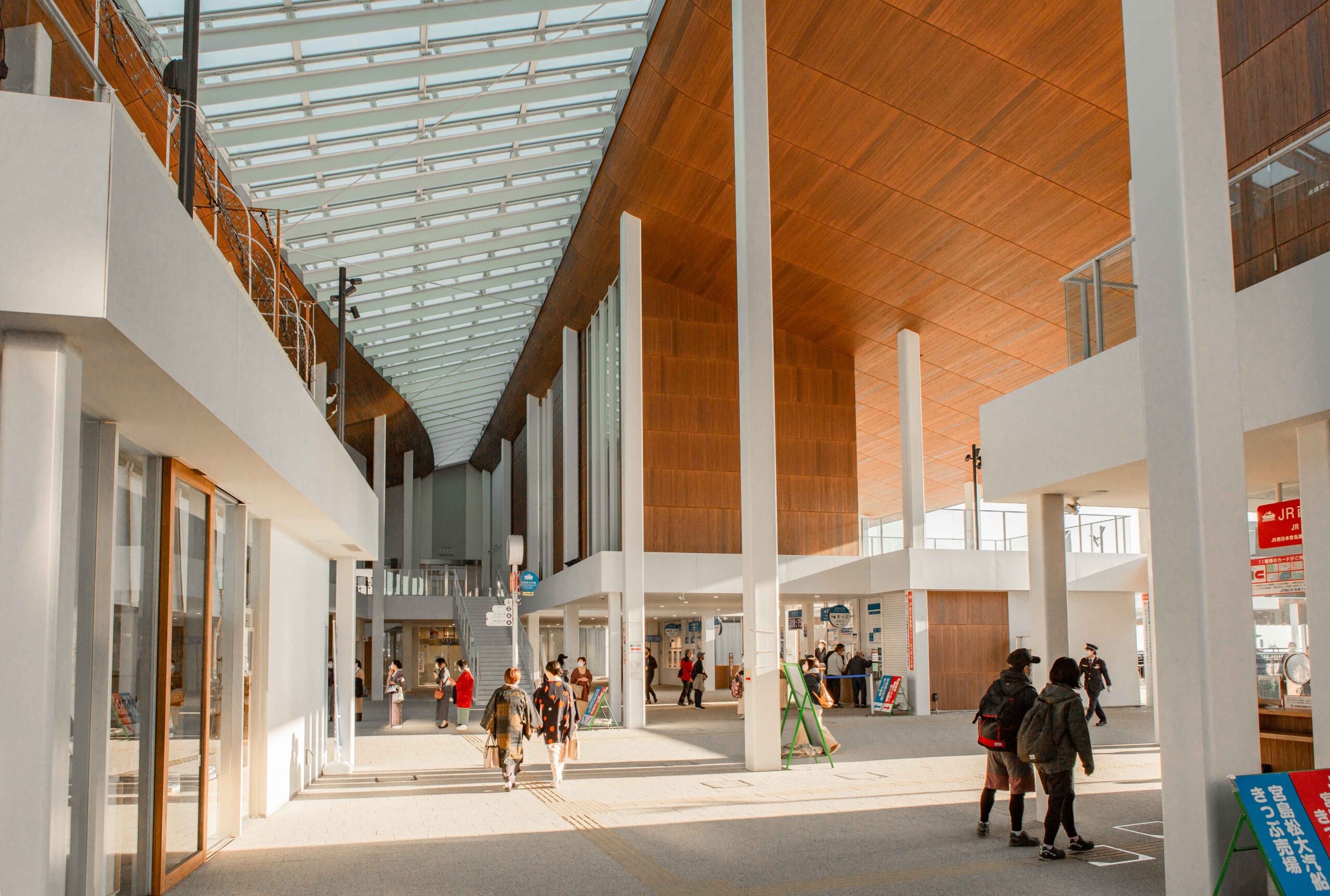 Image inside the Ferry Terminal in Kure, Japan clad in Sugi Brown