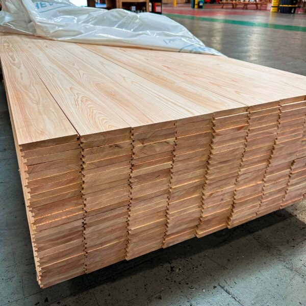 Image of Hinoki boards custom milled with a shiplap profile