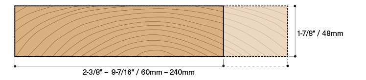 Diagram of 8/4 var widths Sugi Flat Grain Unoiled Rough Lumber