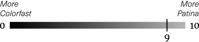 Graphic of Patina Scale with a score of 9 indicating level of colorfast