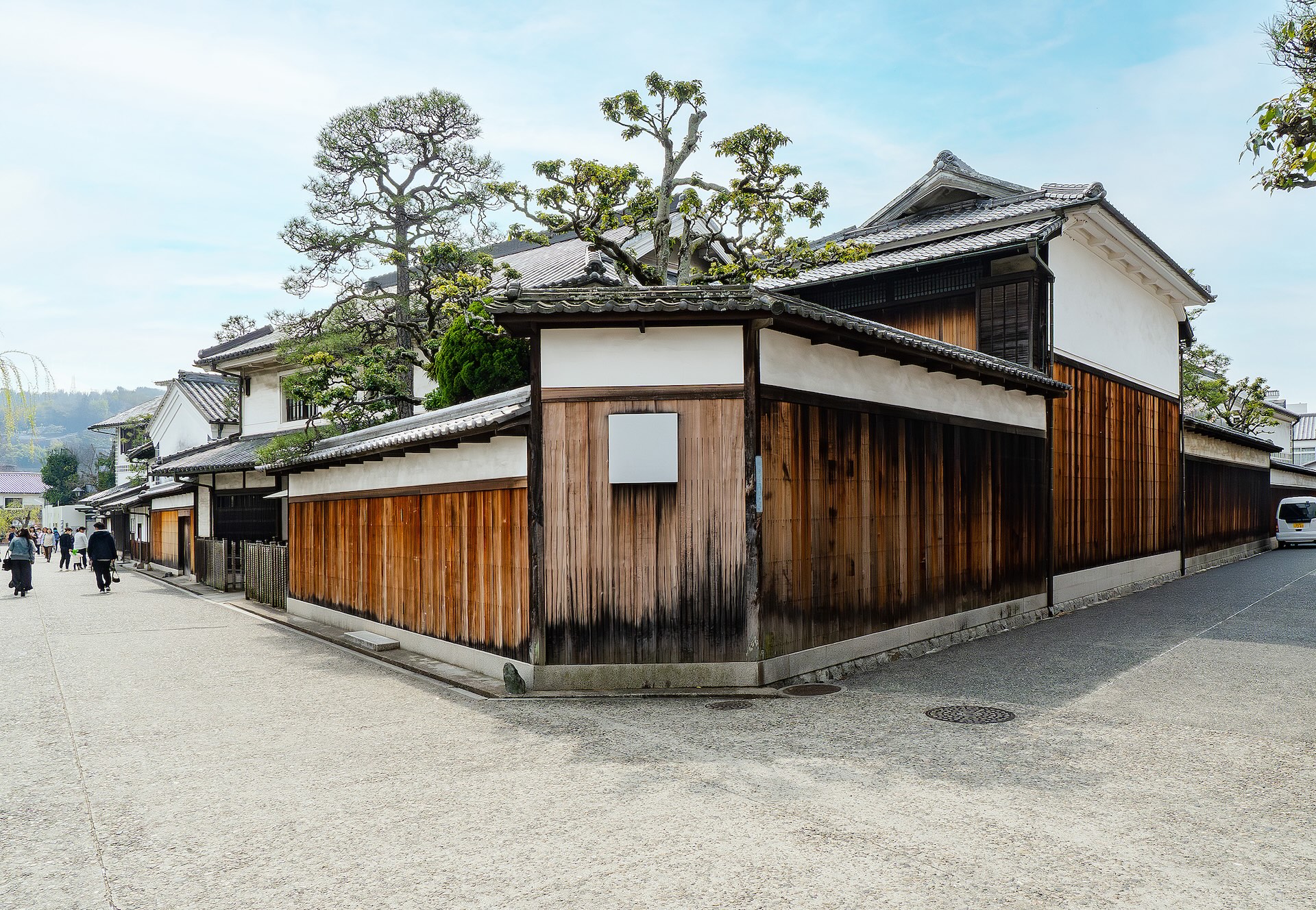 Historic Yakisugi in Kurashiki, Okayama, Japan, full width