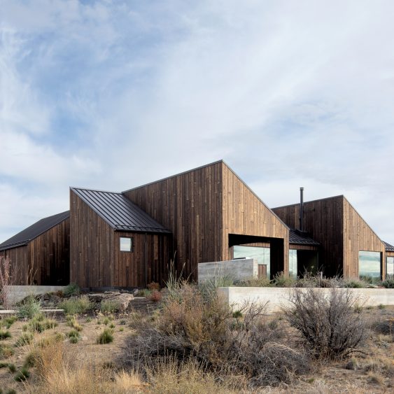 Yakisugi "Shou sugi ban" charred wood siding in a Gendai® Linseed Oil Amber finish installed on the Octothorpe House in the high desert city of Bend, Oregon.